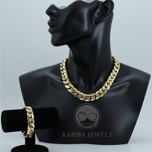 Miami Cuban Link Chain/Bracelet Set, 14k Gold Plated Heavy (Five Times Plated)